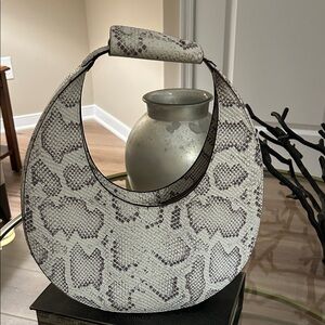 STAUD Snakeskin Shoulder Bag in Cream and Brown